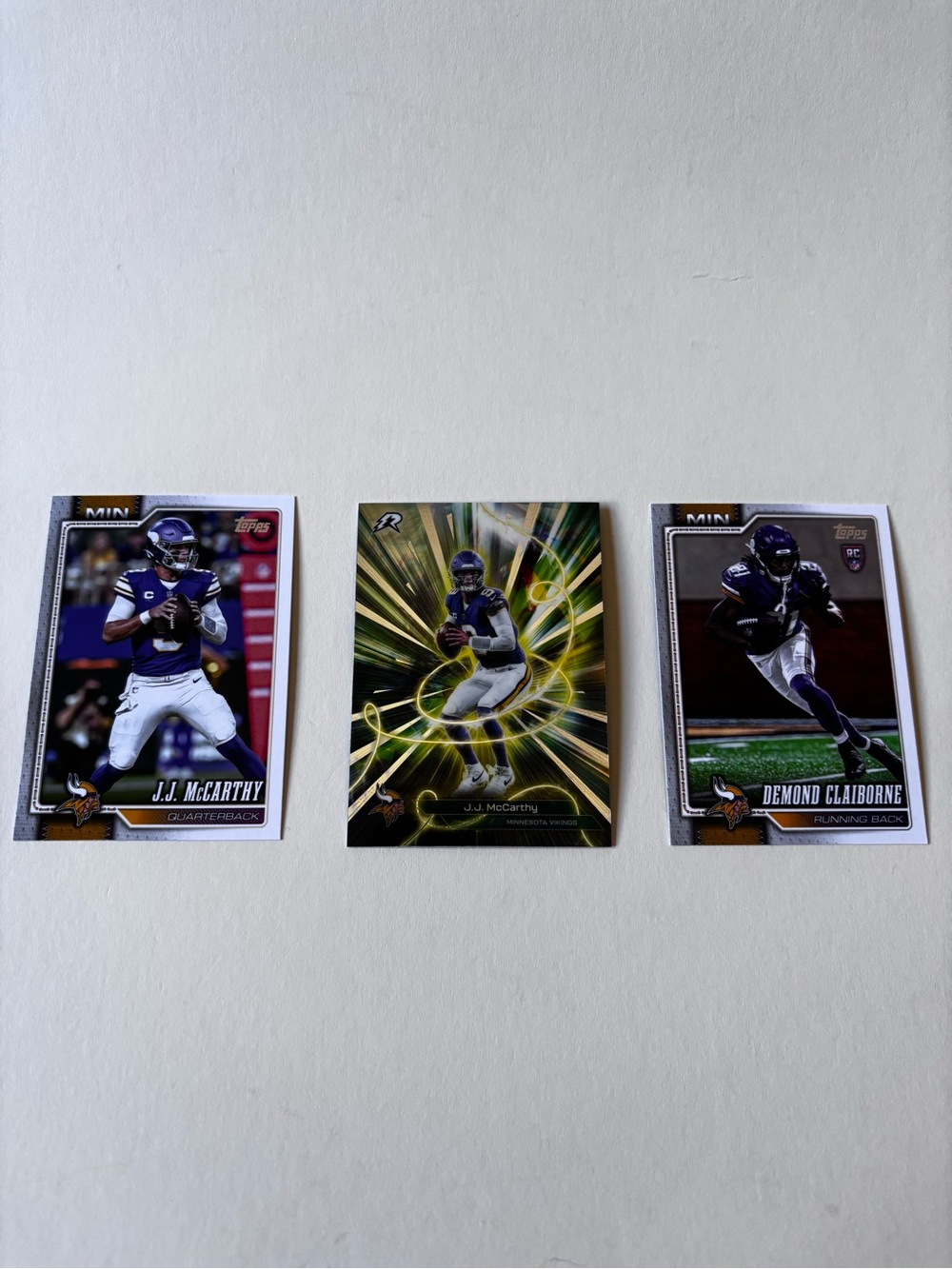 Minnesota Vikings Card Lot (3) J.J. McCarthy Conductors Demond Claiborne RC Topp